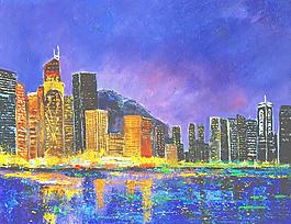 油畫 都市夜景圖片