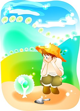戴草帽的男生