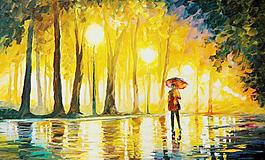 油畫 公園夜雨圖片