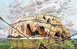 油画 驶离小岛图片