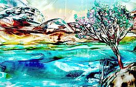 油画 河流景色图片