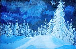 油畫 雪夜圖片