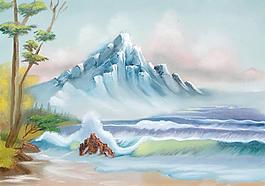 油画 海岸山脉图片