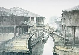 水鄉(xiāng)水彩畫圖片
