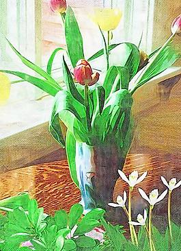 郁金香油畫裝飾圖片