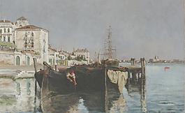 港口油画图片