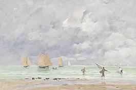 海邊油畫圖片