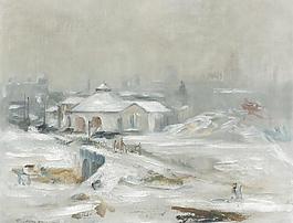 冬季雪景油畫圖片