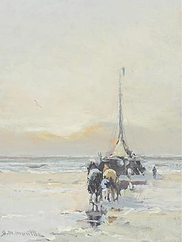 海邊油畫圖片