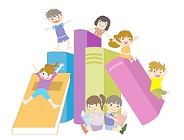 孩子們跳到書