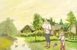 山村油畫 一封家書圖片