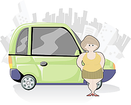 可愛的卡通人物和汽車05矢量