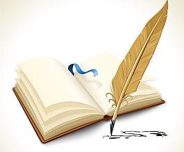 懷舊羽毛筆與記事本矢量素材