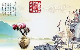 荷花 仙鶴圖片