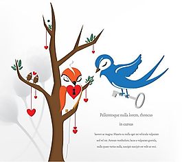 卡通鳥兒浪漫插畫