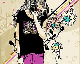 攝影女孩插畫矢量素材