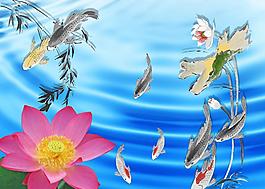 古典元素 荷花 魚圖片