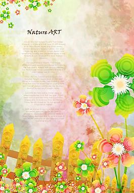 卡通柵欄花朵背景矢量圖  AI