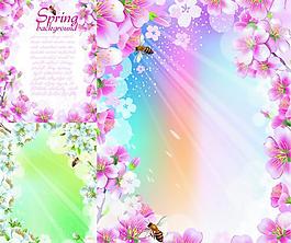 蜜蜂采花春天背景矢量素材