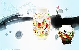 花鸟瓷器人物陶瓷瓶墨迹 荷花图片