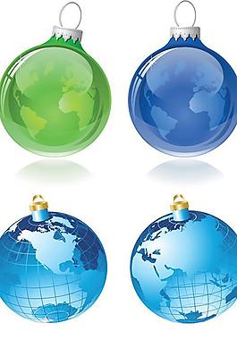 圣誕節地球模型吊球矢量素材