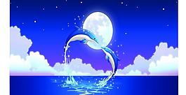 浪漫藍色海豚矢量素材