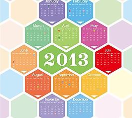 2013年六邊形掛歷矢量素材