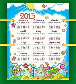 2013年卡通掛歷模板矢量素材