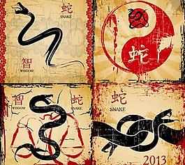 復(fù)古中國(guó)風(fēng)蛇年卡片矢量素材
