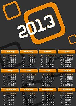 2013年灰色背景掛歷矢量圖  AI