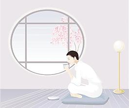 靓女喝咖啡图片