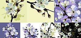 彩绘桃花树枝矢量素材