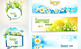 鮮花綠草夏季BANNER旗幟矢量素