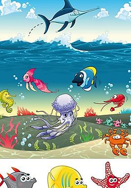 卡通海洋生物鱼类矢量素材