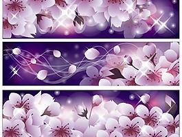 璀璨星光粉色鮮花橫幅矢量素材