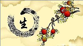 石榴喜鵲ppt背景寬屏模板