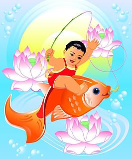 童子釣魚圖片