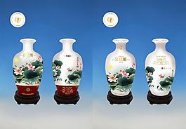 冬瓜形荷塘鯉魚瓷酒瓶素材圖片