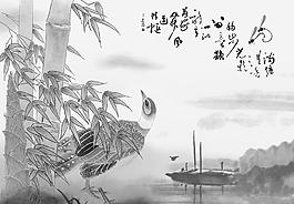 小橋竹葉流水圖圖片