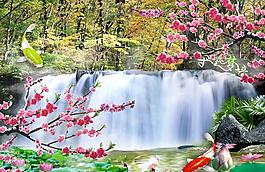 瀑布桃花圖片
