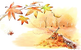 紅色楓葉水彩插畫