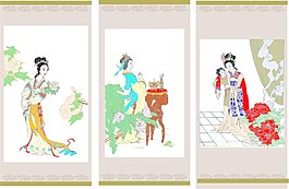 矢量貂蟬拜貴妃醉酒女士花朵矢量圖