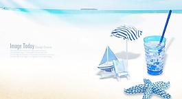 藍(lán)色海洋夏天沙灘海報PSD分