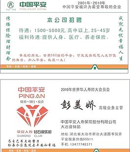 中國平安保險(xiǎn)名片圖片