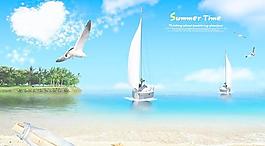 清新夏日海洋風(fēng)景PSD分層素
