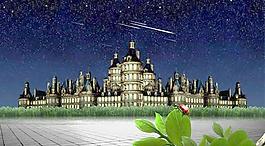 歐洲古代城堡夜景PSD分層模
