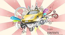 潮流花紋跑車廣告PSD分層模