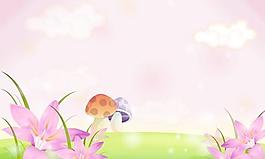 卡通蘑菇與百合花移動門PSD