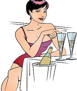 夏日喝美酒的性感貴婦圖片