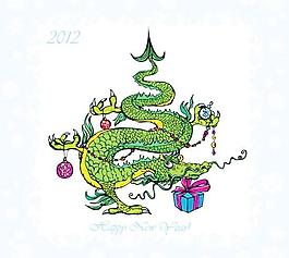 2012新年彩绘绿龙招贴画矢量素